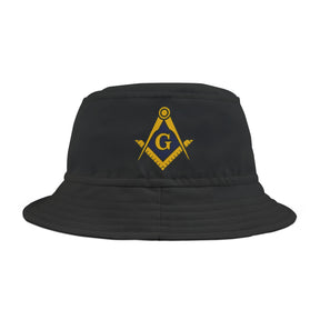 Master Mason Blue Lodge Bucket Hat - Black Stitching With Gold & Blue S&C G - Bricks Masons