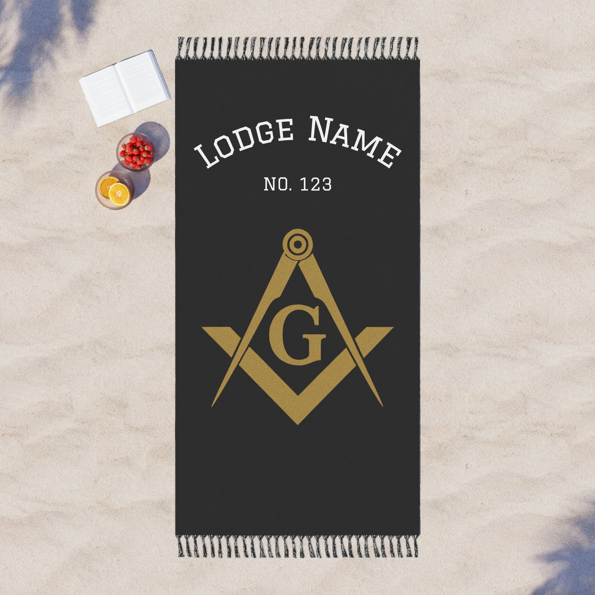 Master Mason Blue Lodge Towel - Black Polyester Customizable Beach Cloth - Bricks Masons