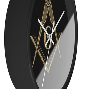 Master Mason Blue Lodge Clock - Golden S&C G on Black Dial - Bricks Masons