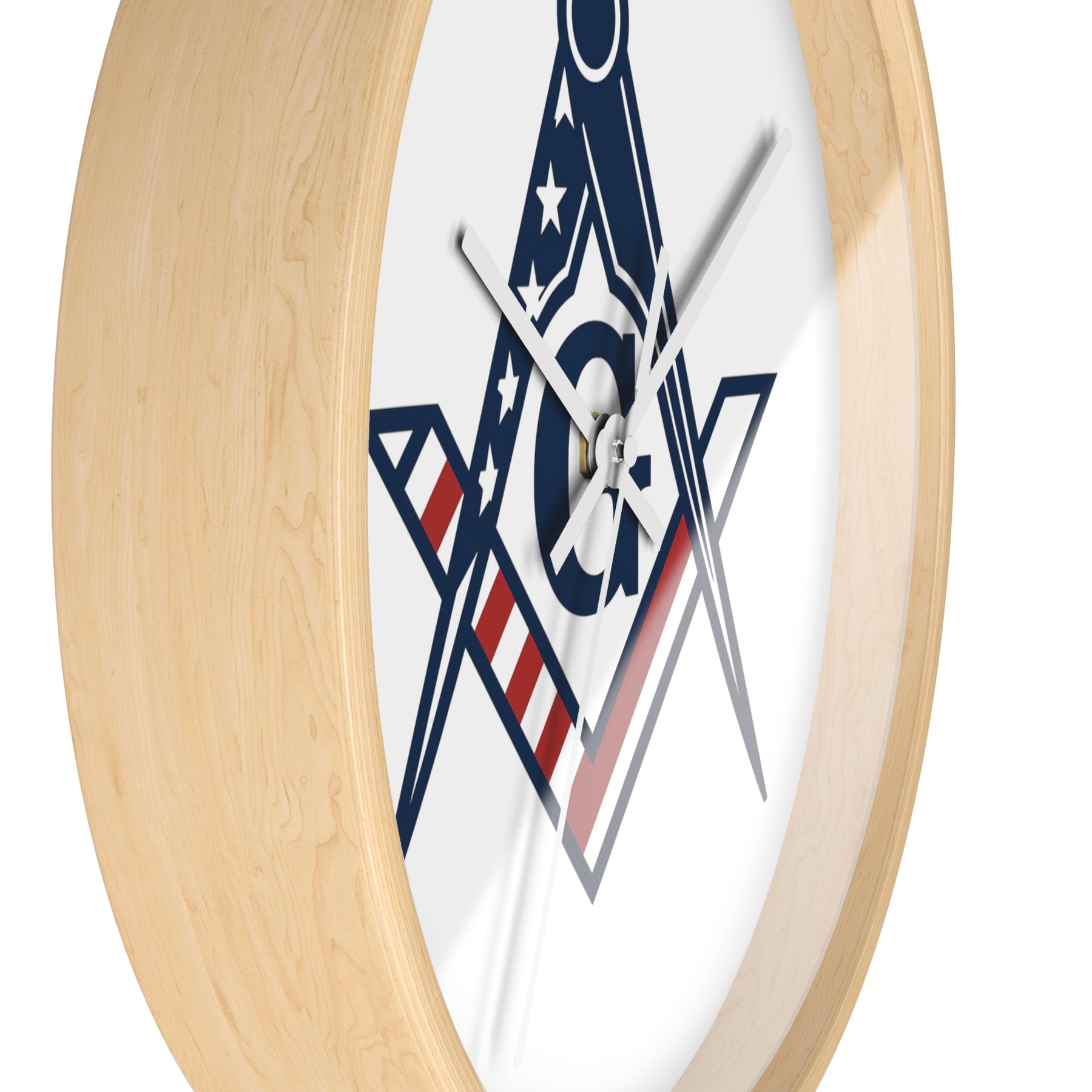 Master Mason Blue Lodge Clock - Square & Compass G with American Flag Design - Bricks Masons