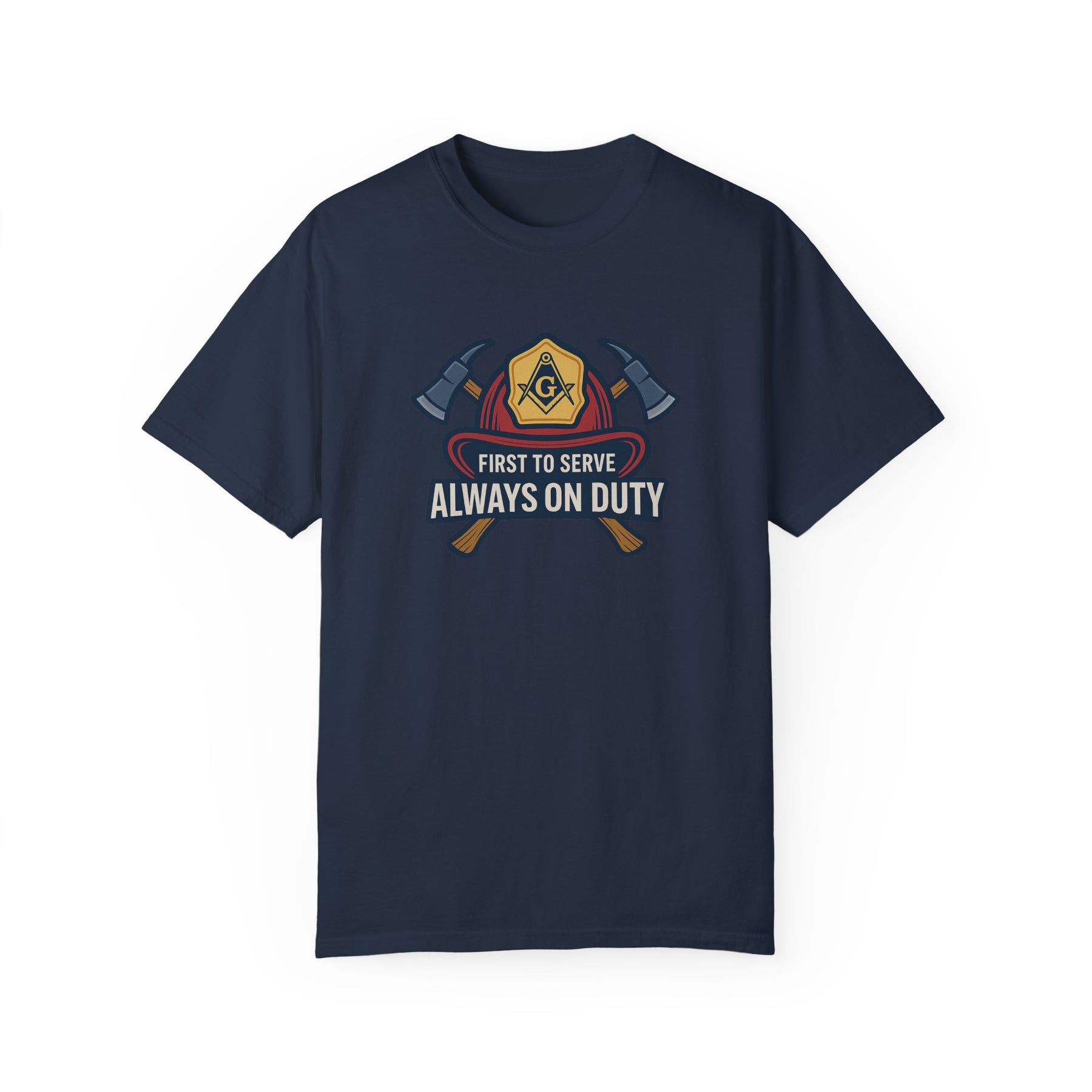 Master Mason Blue Lodge T-Shirt - Garment-Dyed Firefighter Tee - Bricks Masons