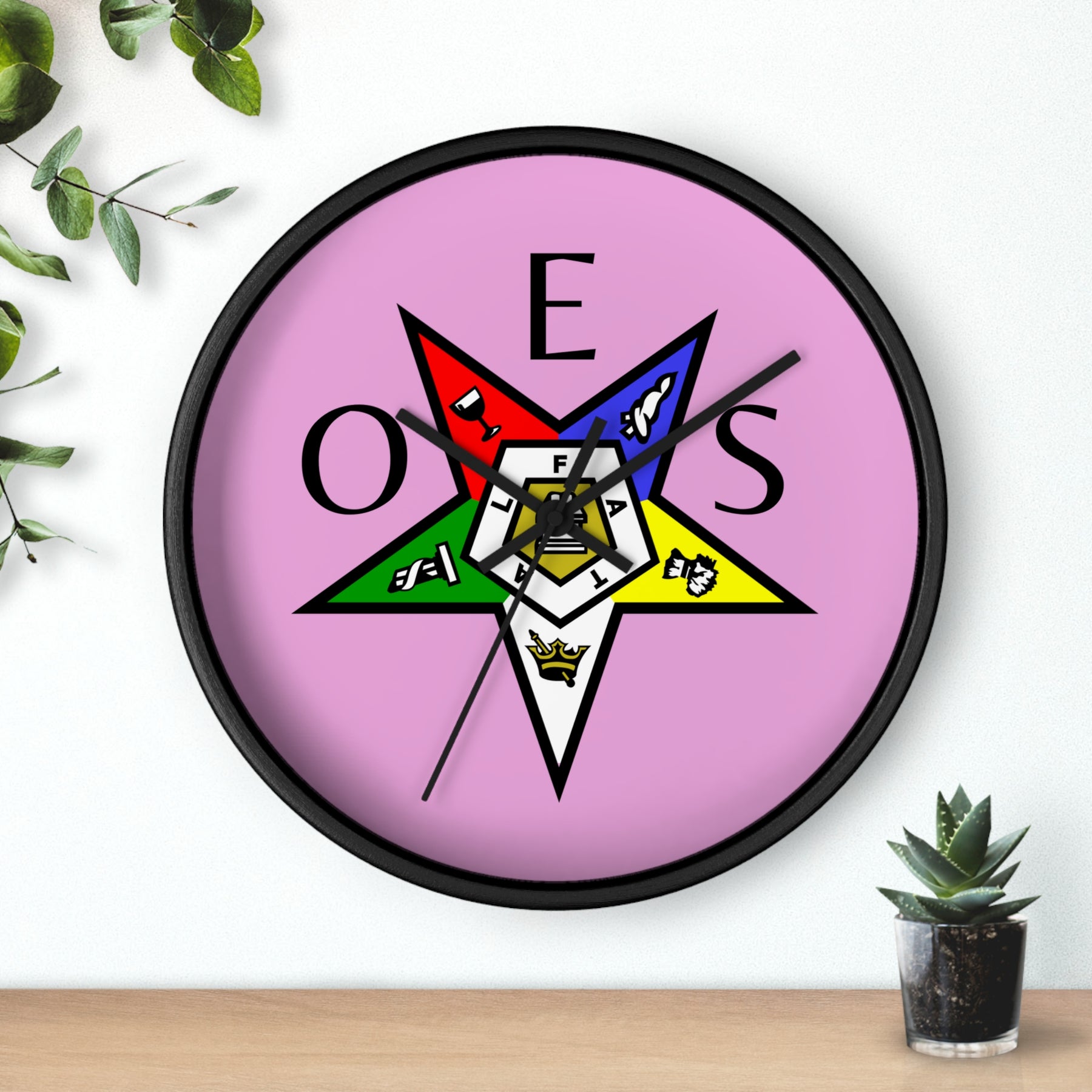 OES Clock - Colorful Emblem with OES Lettering on Pink Dial - Bricks Masons