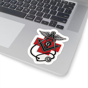 Master Mason Blue Lodge Sticker Decal - Kiss-Cut Red Medical Cross - Bricks Masons