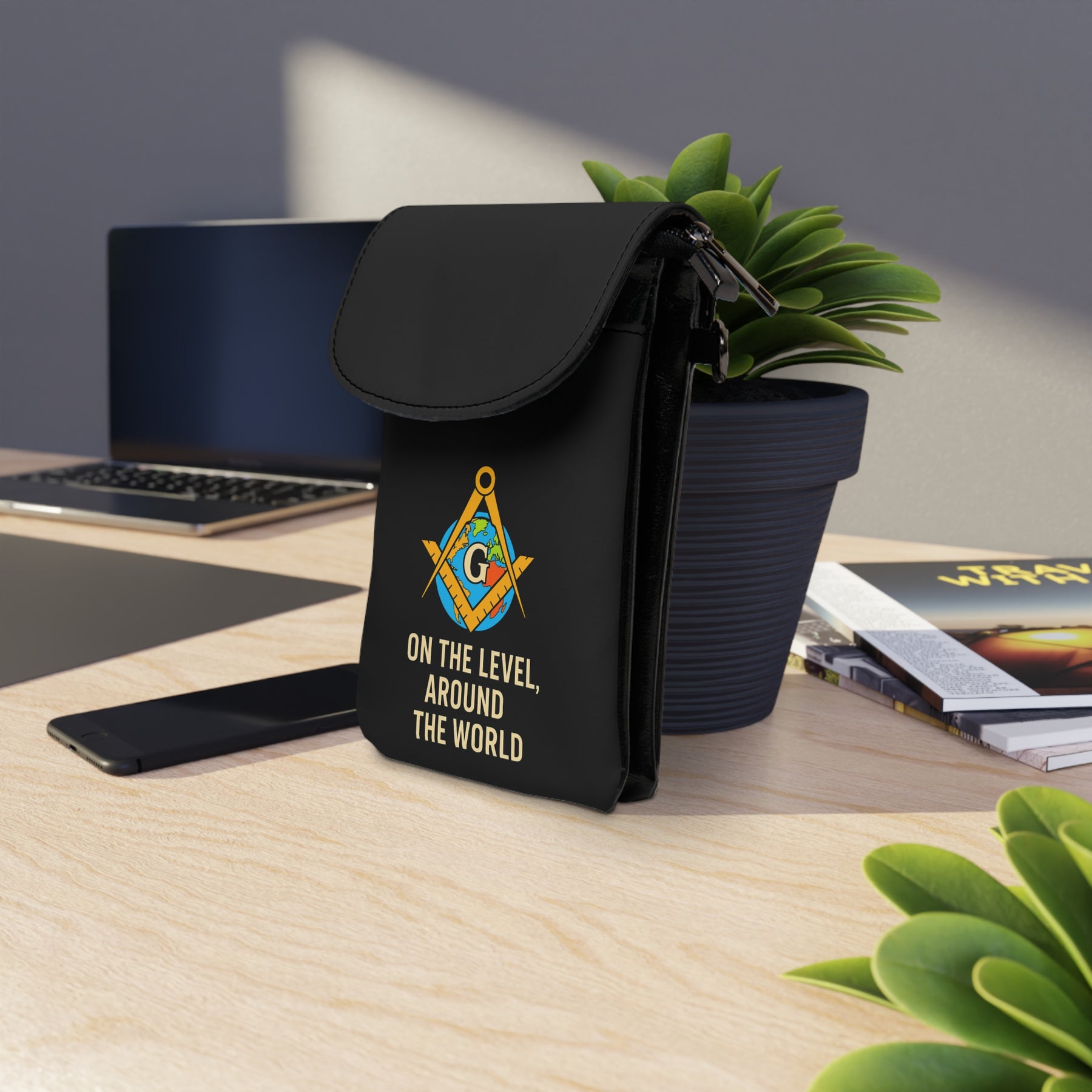 Master Mason Blue Lodge Cell Phone Wallet - On the Level Around The World - Bricks Masons