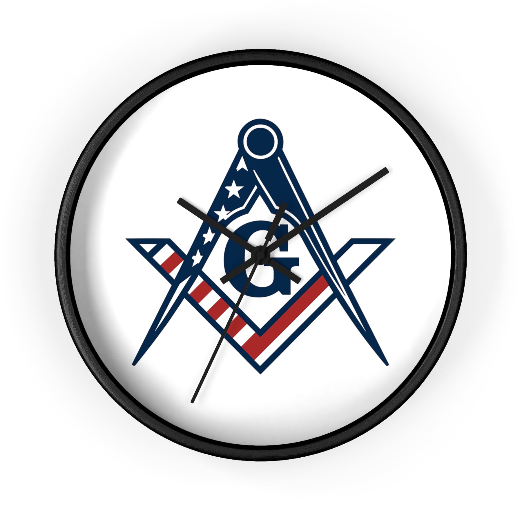 Master Mason Blue Lodge Clock - Square & Compass G with American Flag Design - Bricks Masons