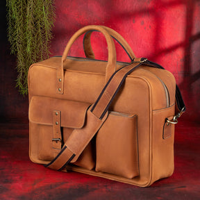 OES Briefcase - Brown Leather - Bricks Masons