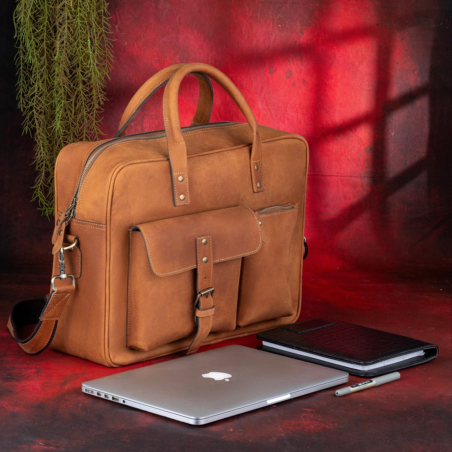 OES Briefcase - Brown Leather - Bricks Masons