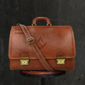 Master Mason Blue Lodge Briefcase - Genuine Brown Leather - Bricks Masons