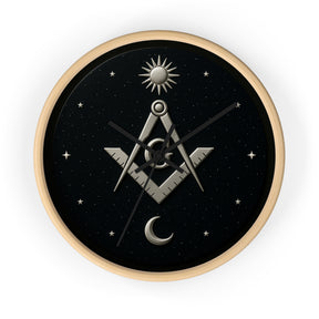 Master Mason Blue Lodge Clock - S&C on Wooden Frame with Plexiglass Cover - Bricks Masons