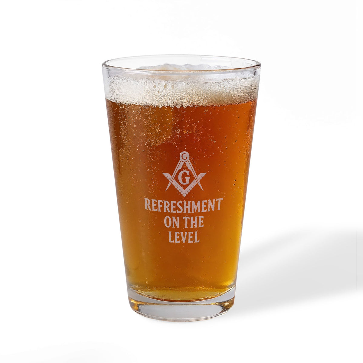 Master Mason Blue Lodge Pint Glass - Refreshment On The Level Square & Compass G - Bricks Masons