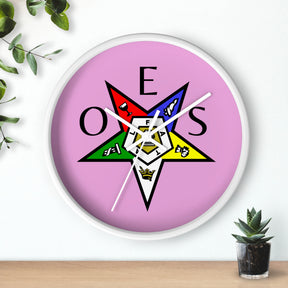 OES Clock - Colorful Emblem with OES Lettering on Pink Dial - Bricks Masons