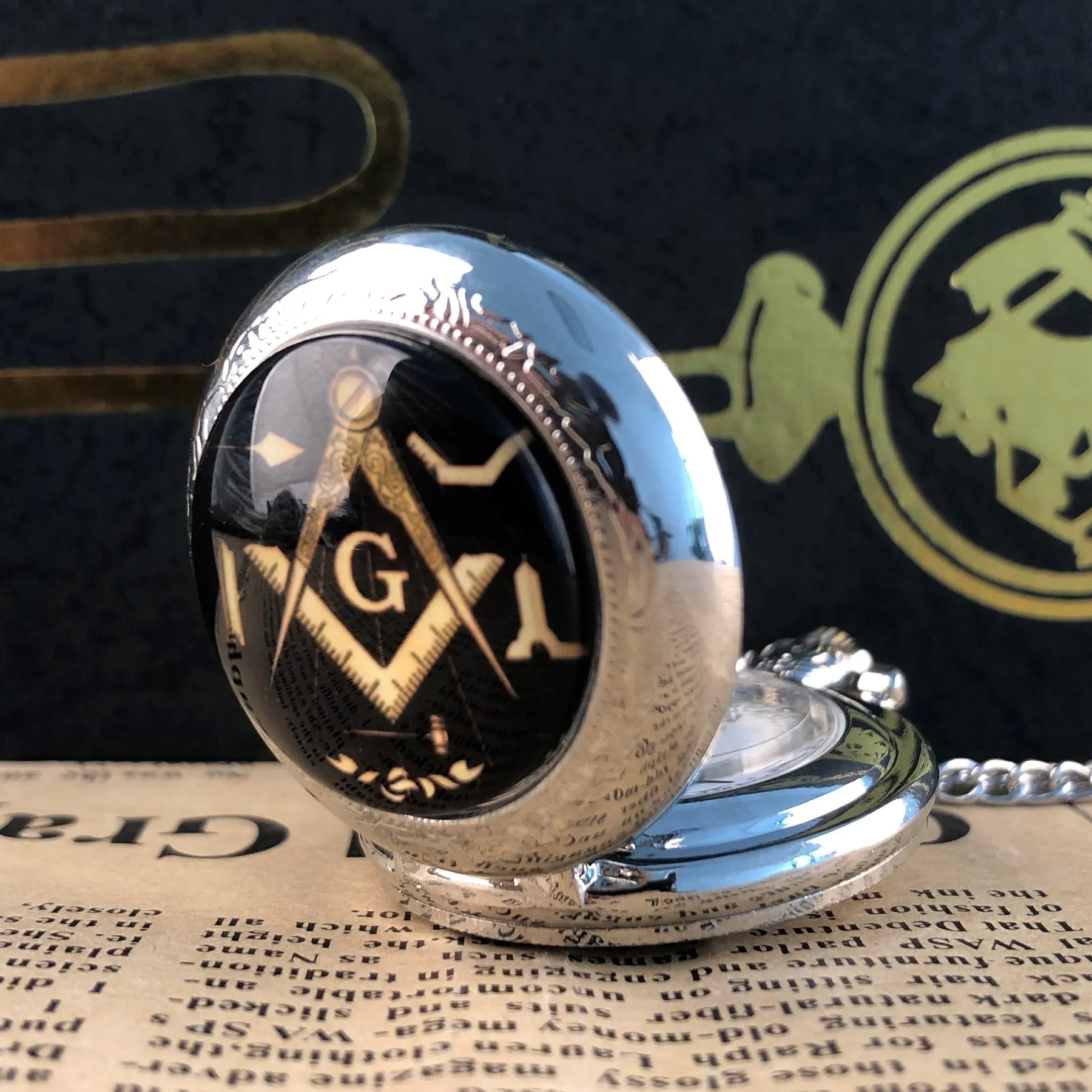 Master Mason Blue Lodge Pocket Watch - Quartz Square & Compass Logo - Bricks Masons