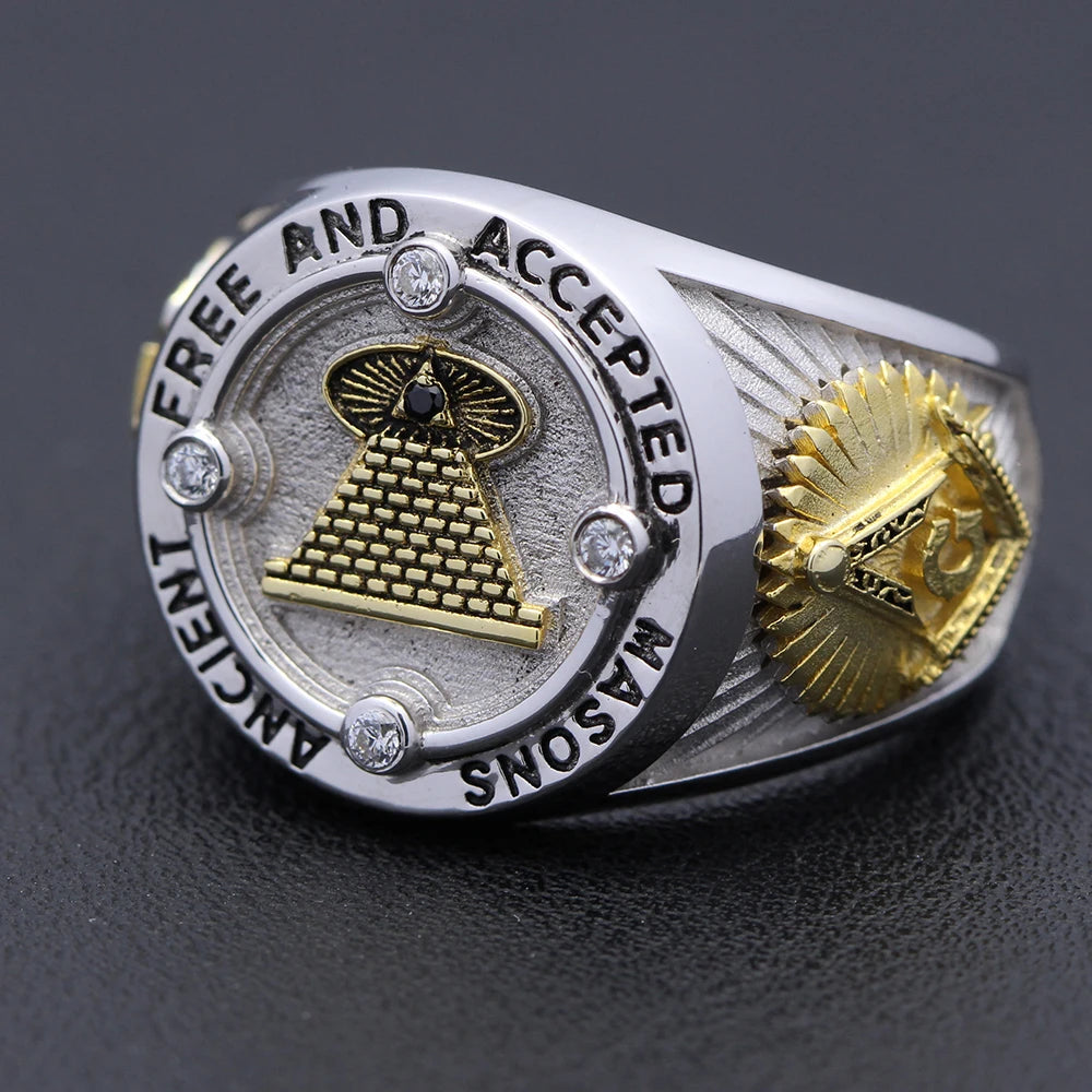 Master Mason Blue Lodge Ring - Ancient Free & Accepted Masons Sterling Silver - Bricks Masons
