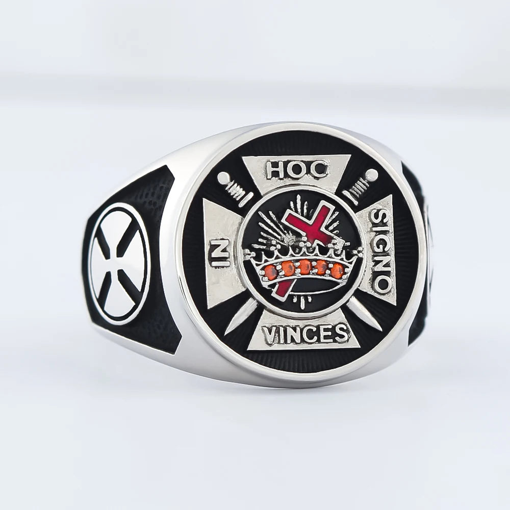 Knights Templar Ring - Sterling Silver In Hoc Signo Vinces - Bricks Masons