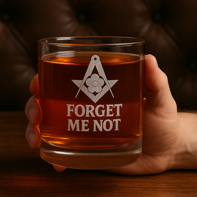 Master Mason Blue Lodge Whiskey Glass - Forget Me Not Square & Compasses - Bricks Masons