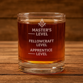 Master Mason Blue Lodge Whiskey Glass - Apprentice Fellowcraft & Master Level Glass - Bricks Masons