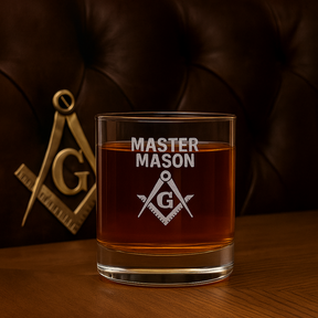 Master Mason Blue Lodge Whiskey Glass - Square & Compass with G - Bricks Masons