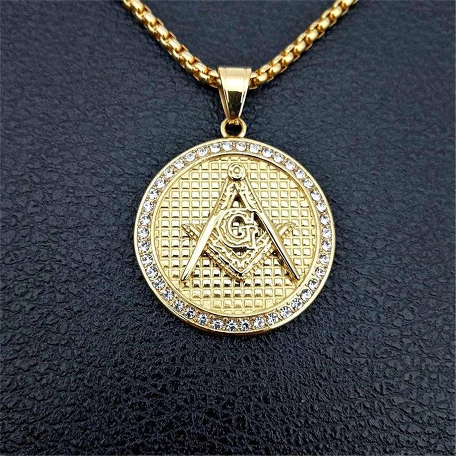 Master Mason Blue Lodge Necklace - IcedOut Gold