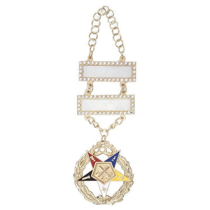 Grand Past Matron OES Officer Collar Jewel - Gold Plated Star & Wreath With Engravable Bars - Bricks Masons
