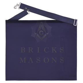 Past Master Blue Lodge Apron - Navy Velvet & Silver Bullion Hand Embroidery - Bricks Masons