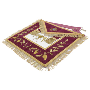 95th Degree Memphis Misraim French Regulation Apron - Burgundy Velvet With Gold Hand Embroidery Bullion