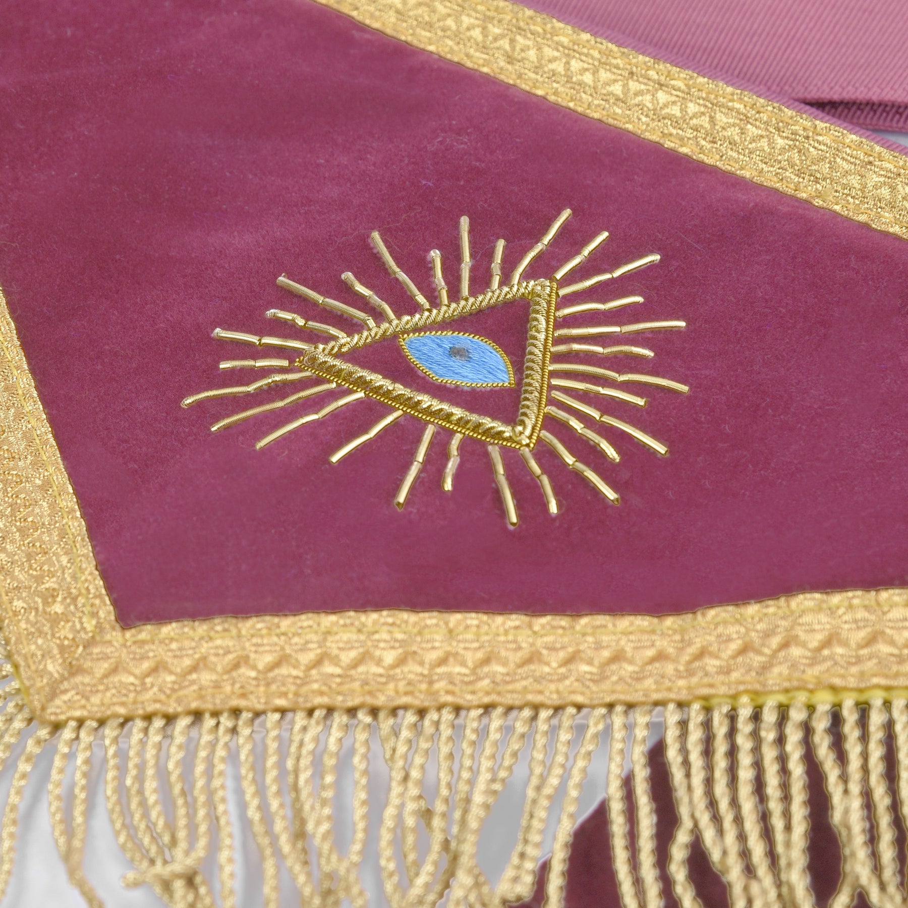 95th Degree Memphis Misraim French Regulation Apron - Burgundy Velvet With Gold Hand Embroidery Bullion