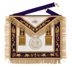 Grand Master Blue Lodge Apron - Customizable Emblem Premium Quality Purple Velvet Gold Bullion & Fringe - Bricks Masons