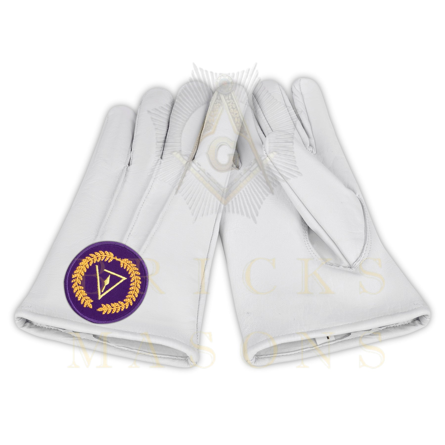 Grand Council Gloves - White Leather With Purple Patch - Bricks Masons