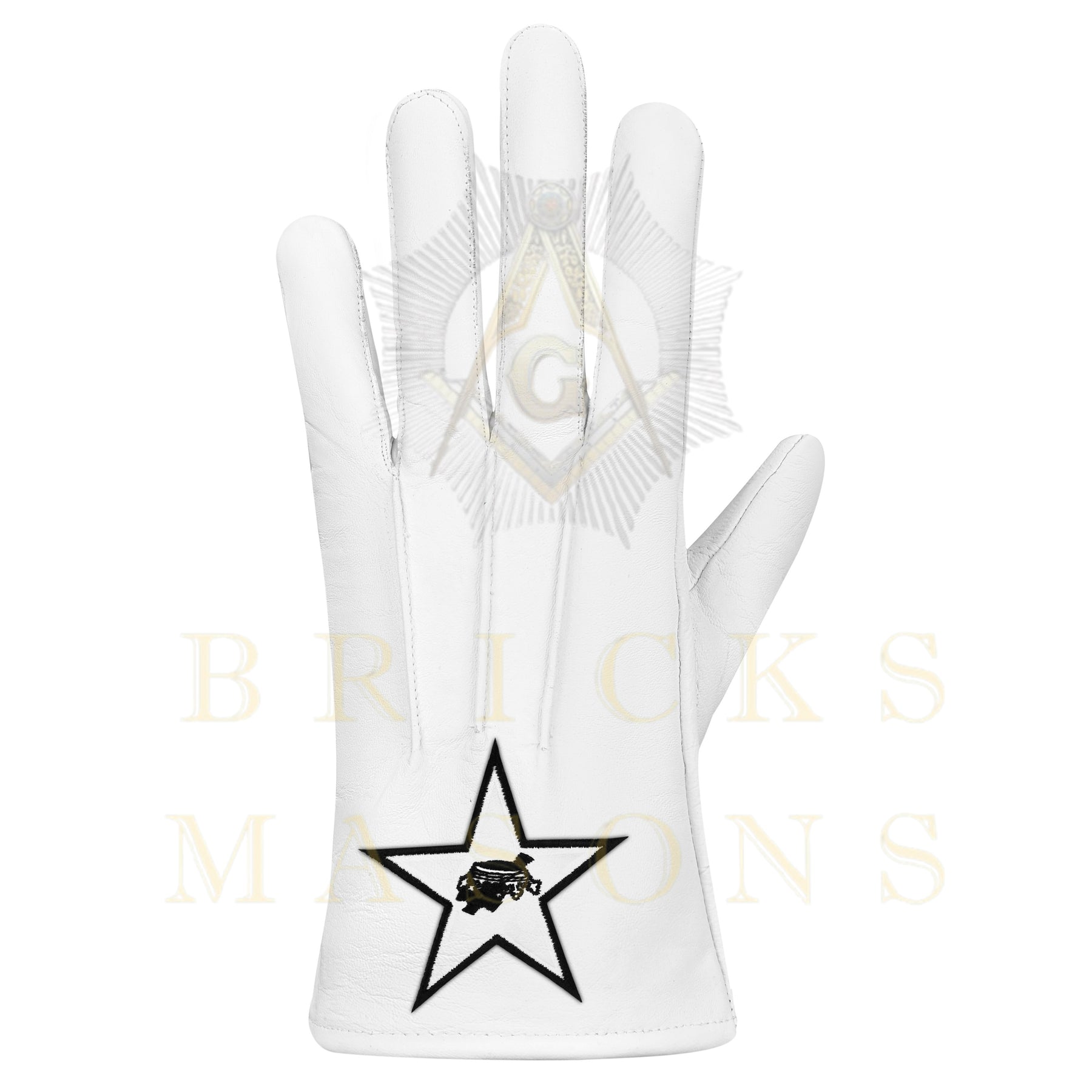 Lady Knights HoTC Gloves - White Leather Black Star Cross & Crown - Bricks Masons