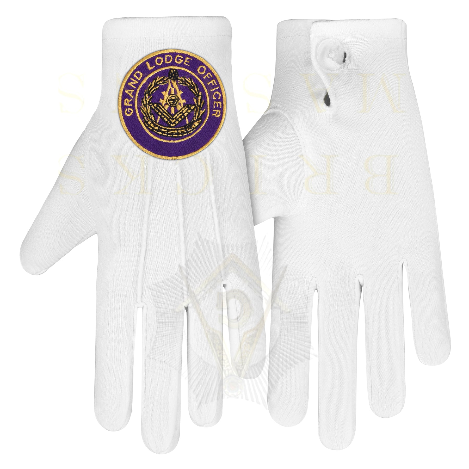 Past Grand Master Blue Lodge Gloves - White Cotton Grand Lodge Officer - Bricks Masons