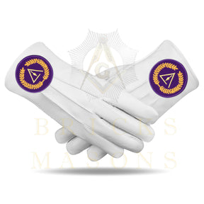 Grand Council Gloves - White Leather With Purple Patch - Bricks Masons
