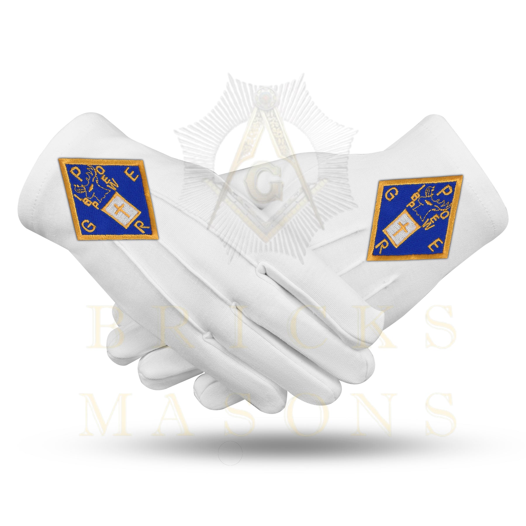 Past Grand Exalted Ruler Elks of the World Gloves - White Cotton - Bricks Masons