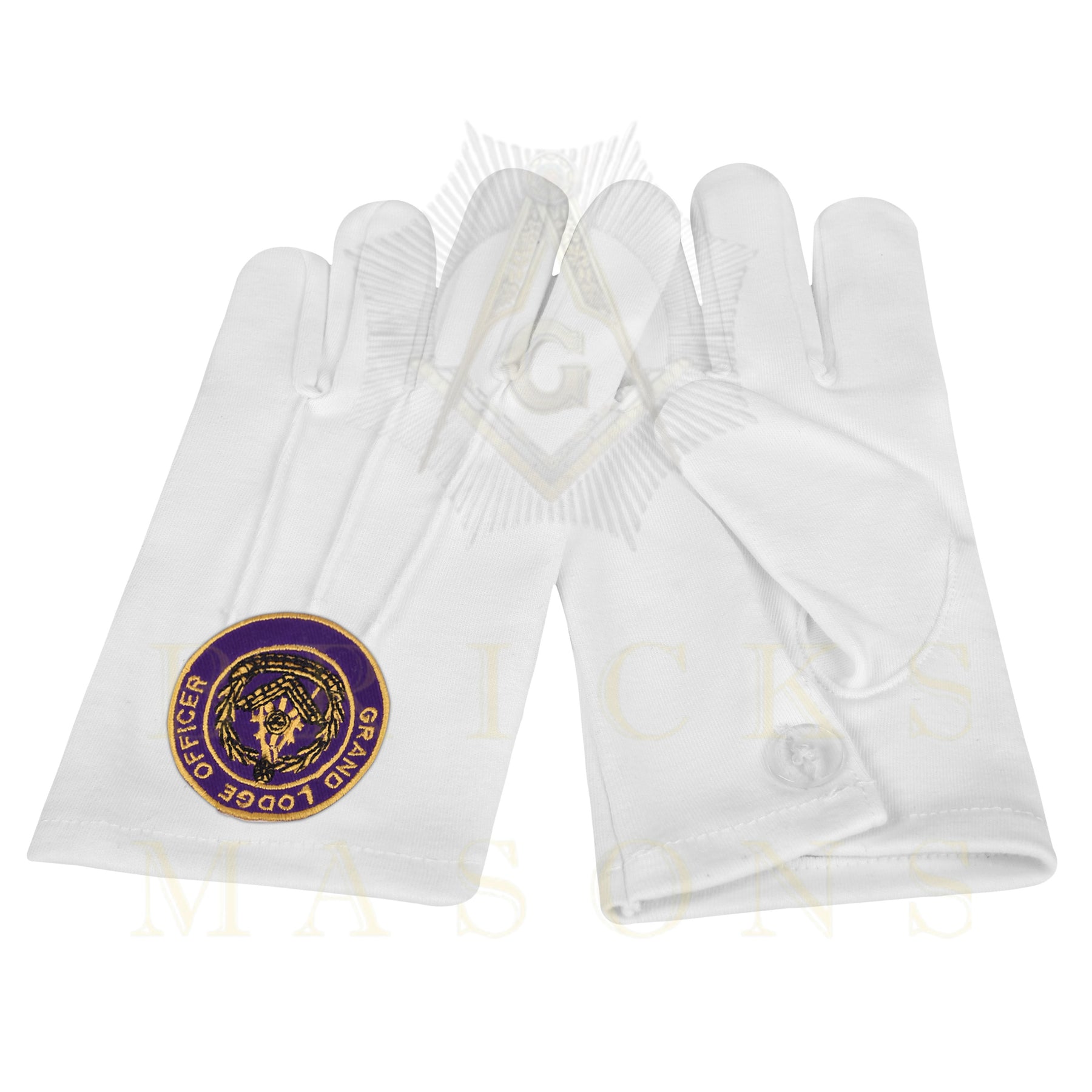 Past Grand Master Blue Lodge Gloves - White Cotton Grand Lodge Officer - Bricks Masons