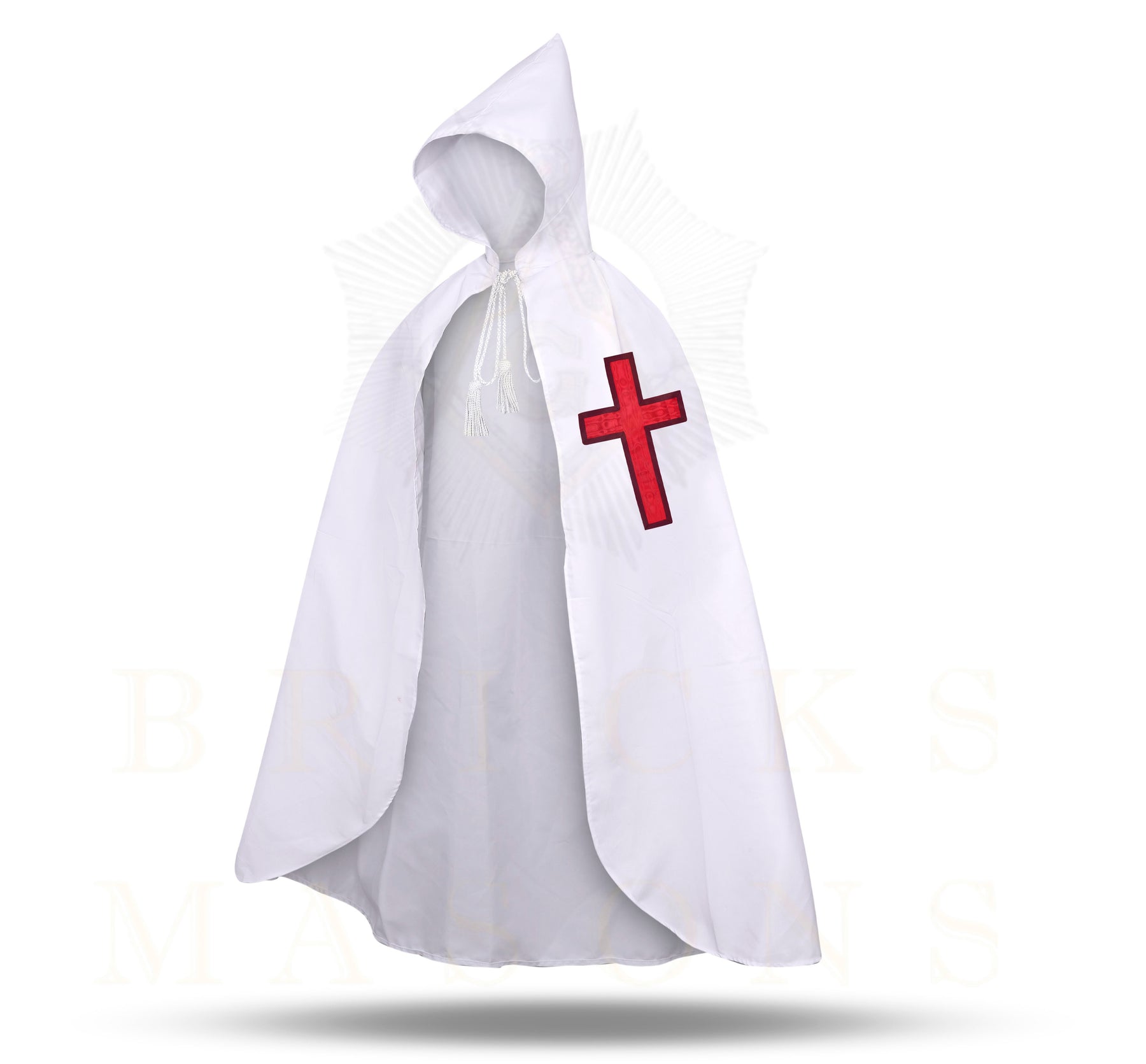 Knights Templar Mantle - White With Red Cross Various Sizes - Bricks Masons