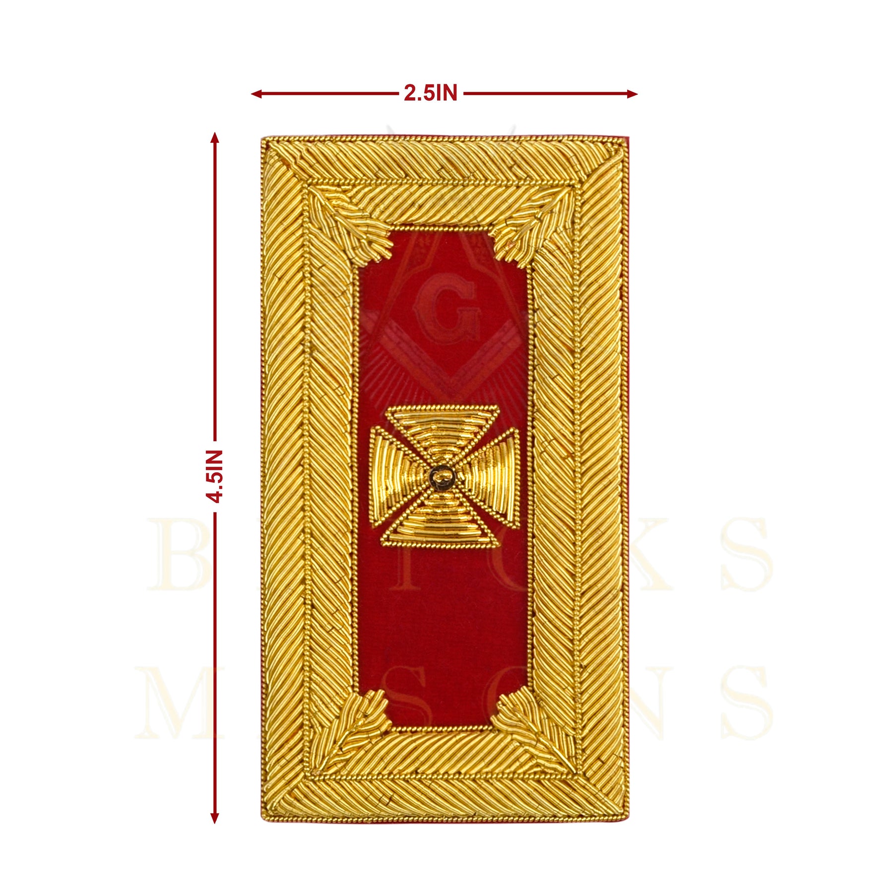 Past Grand Commander Knights Templar Frock Coat Shoulder Board - Gold Bullion Embroidery - Bricks Masons