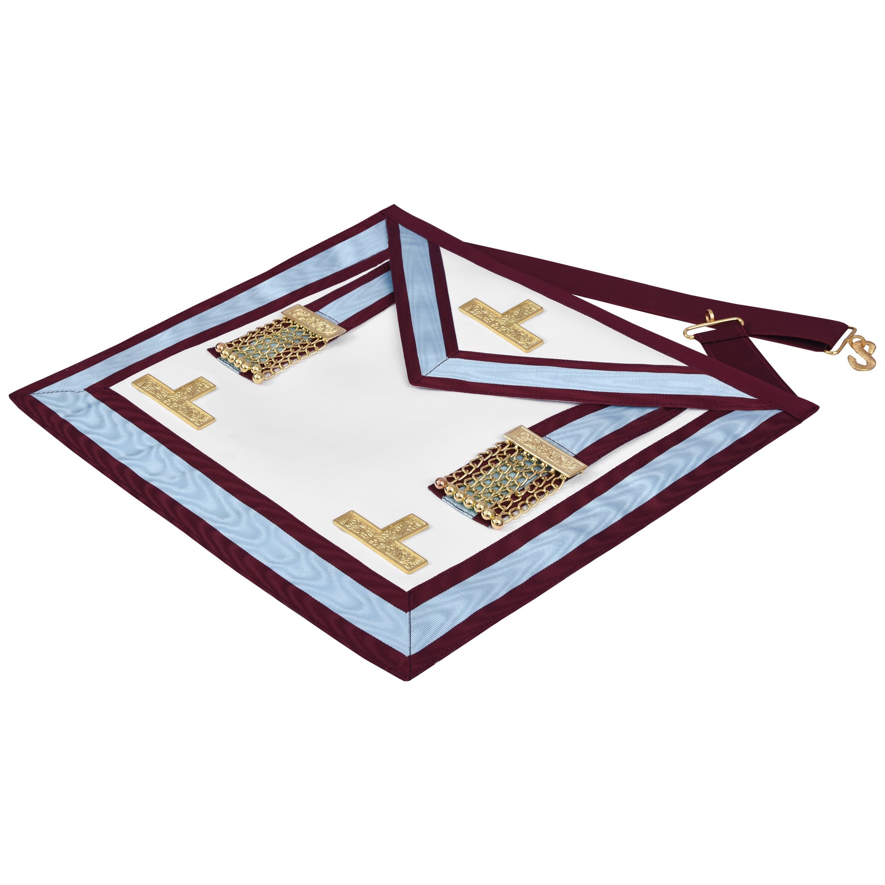 Worshipful Master Emulation Rite English Regulation Apron - Turquoise & Maroon Moire with Gold Triple Taus