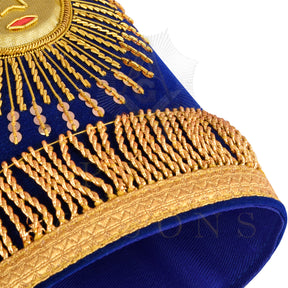 Grand Master Blue Lodge Cuff - Hand-embroidered Gold Sun & Blue Velvet - Bricks Masons