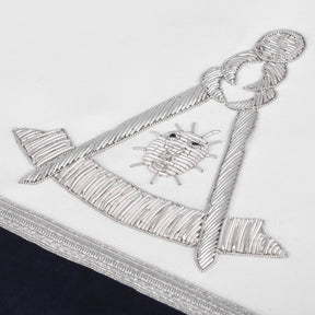 Past Master Blue Lodge Apron - Navy Velvet Borders & Silver Bullion Hand Embroidery - Bricks Masons