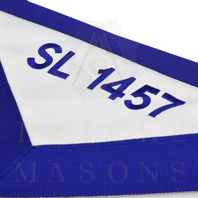 Senior Steward Blue Lodge Officer Apron -Blue Ribbon With Machine Embroidery Customizable Flap - Bricks Masons