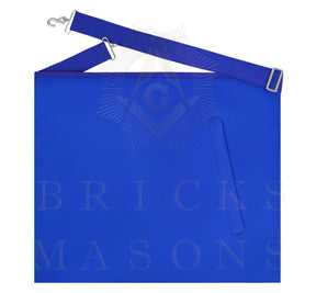 Worshipful Master Blue Lodge Officer Apron - Blue Ribbon With Machine Embroidery Customizable Flap - Bricks Masons