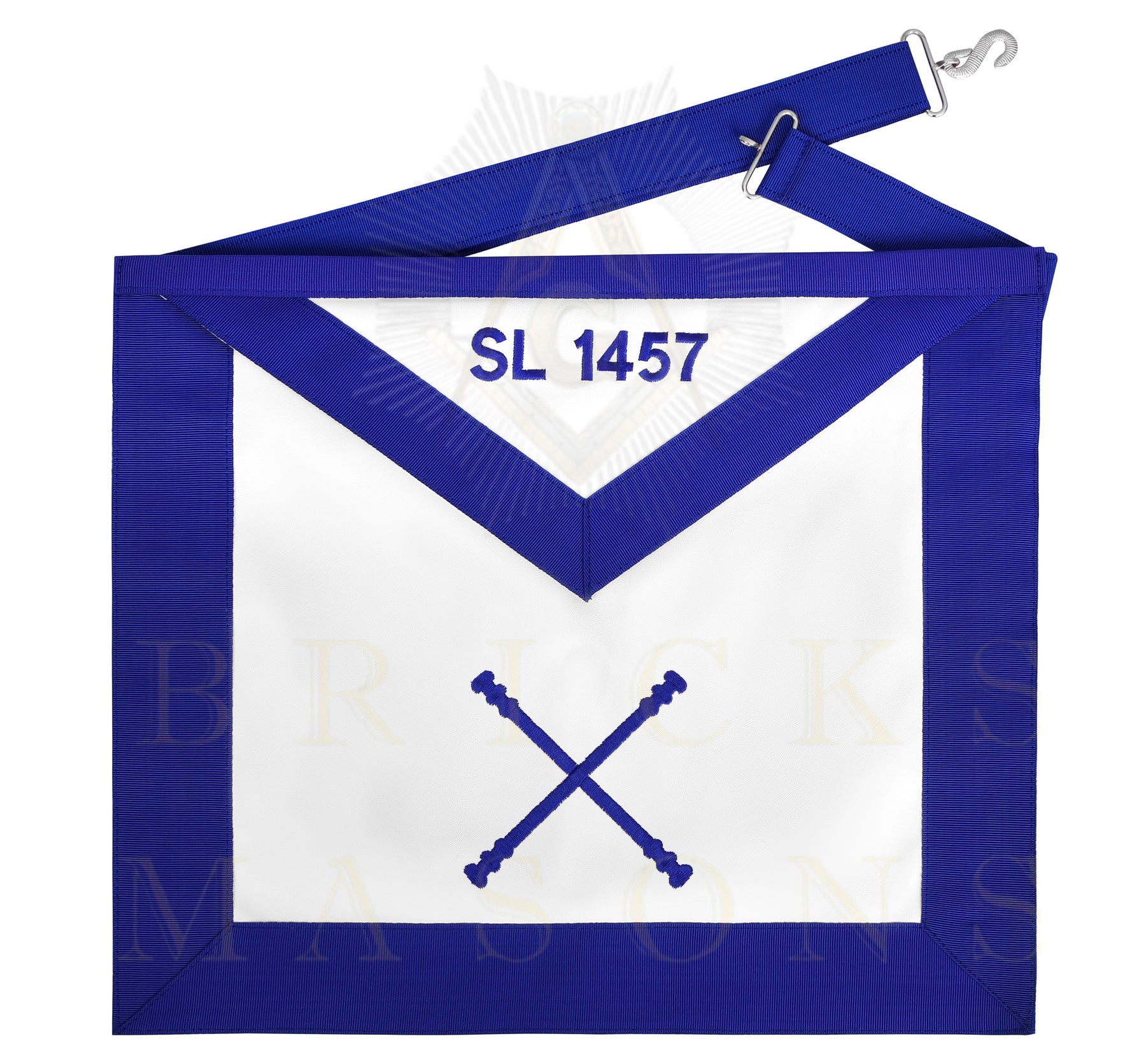 Marshal Blue Lodge Officer Apron - Machine Embroidery With Waist Belt Customizable Flap - Bricks Masons