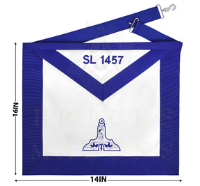 Senior Warden Blue Lodge Officer Apron - Blue Ribbon With Machine Embroidery Customizable Flap - Bricks Masons