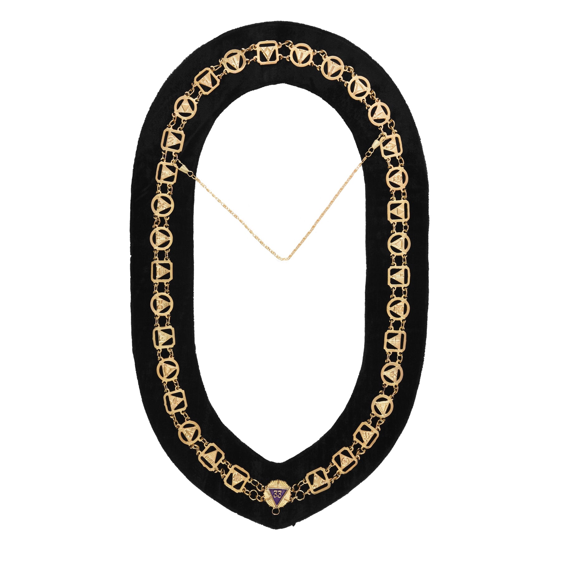 33rd Degree Scottish Rite Chain Collar - Gold Plated With Black Velvet Backing