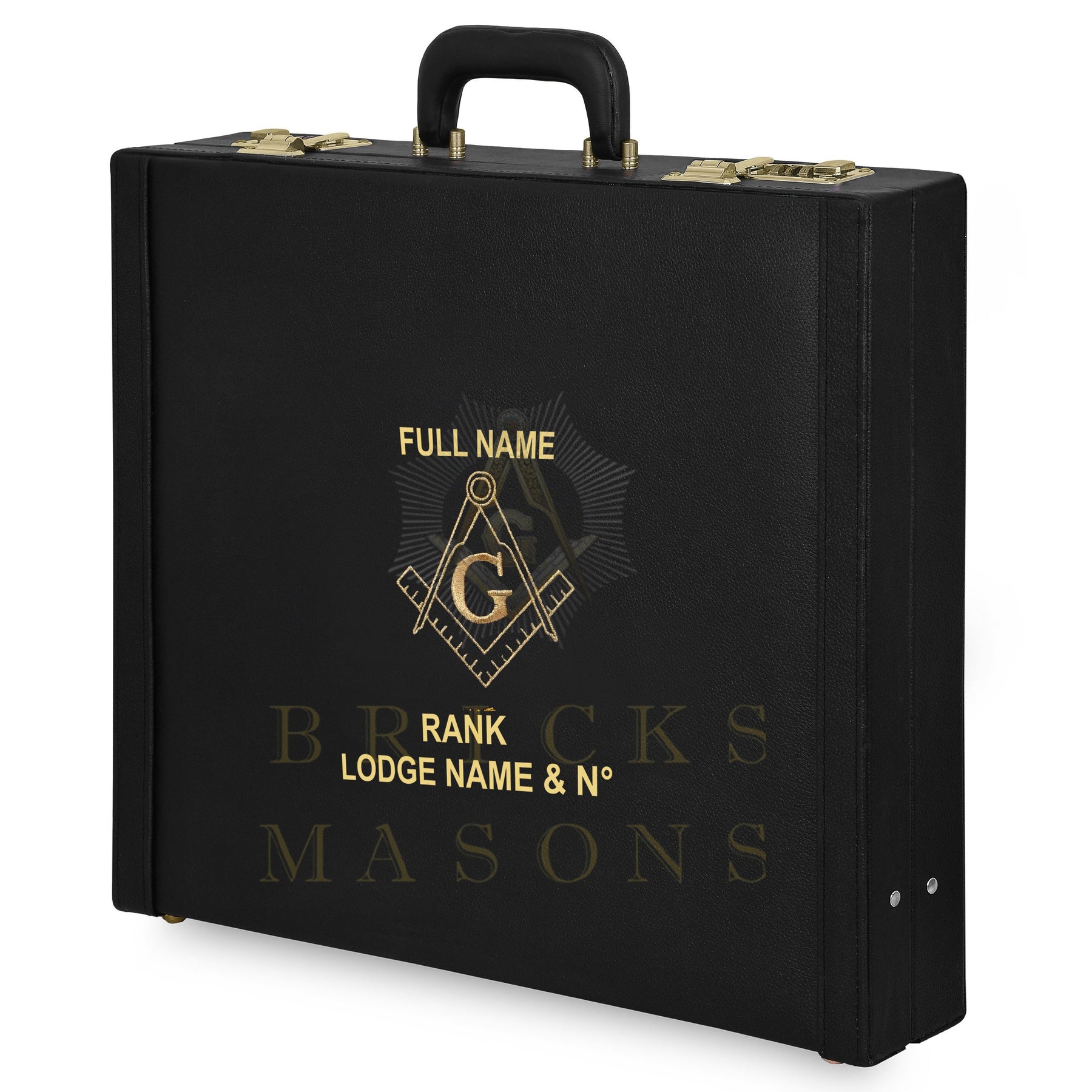 Master Mason Blue Lodge Apron Case - Machine Embroidery Gold Square & Compass G Various Sizes & Materials - Bricks Masons