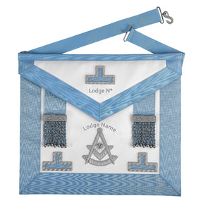 Past Master Blue Lodge California Regulation Apron - Turquoise Blue With Silver Hand Embroidery - Bricks Masons