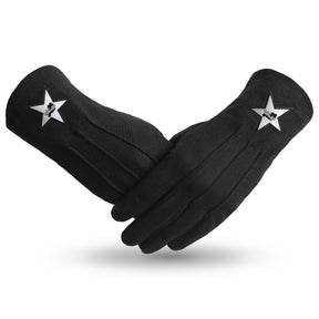 Knights Templar Commandery Glove - Black Cotton With Star Patch - Bricks Masons