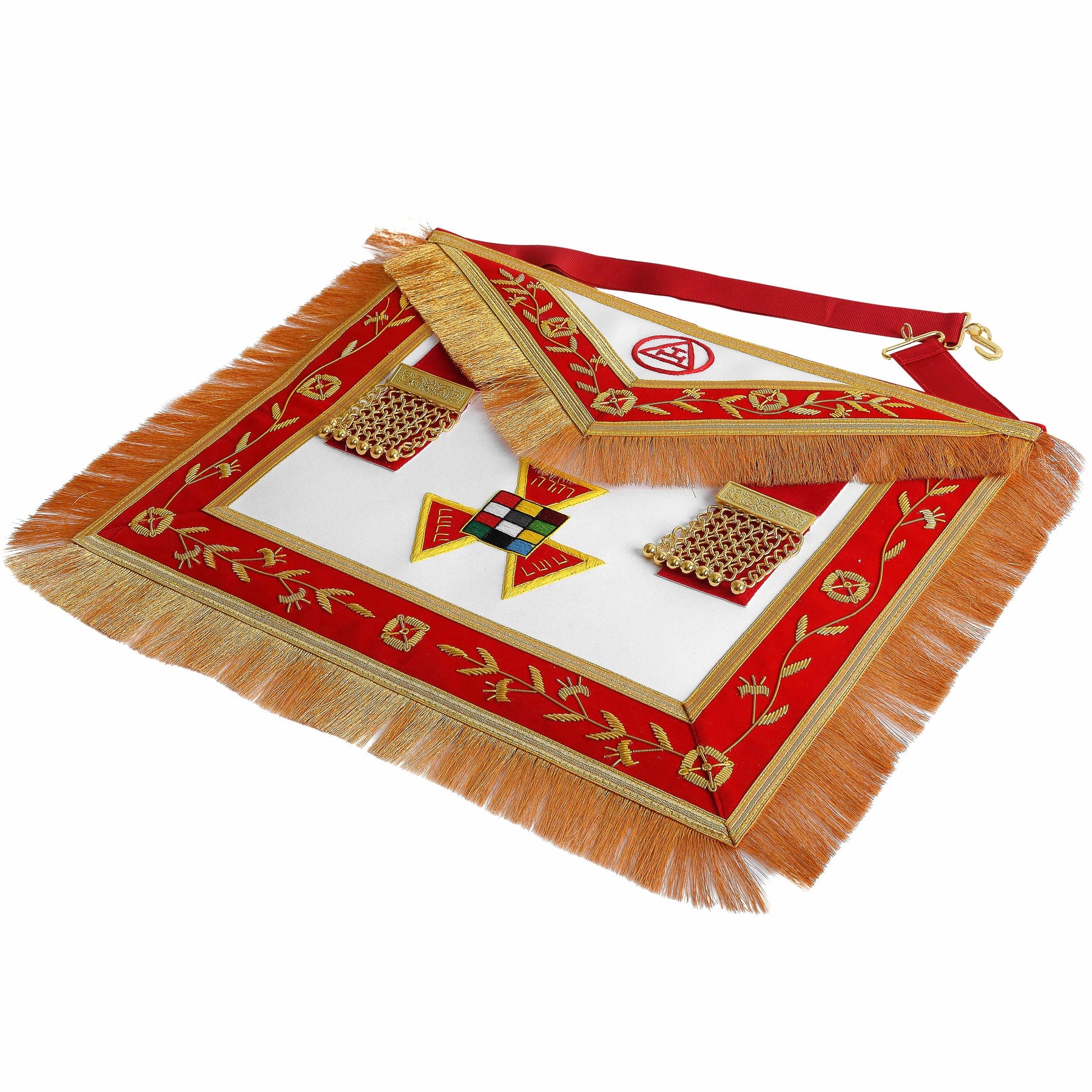 Past High Priest Royal Arch Chapter Apron - Red Velvet with Fringe Tassels