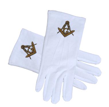 Master Mason Blue Lodge Gloves - STANDARD GOLD