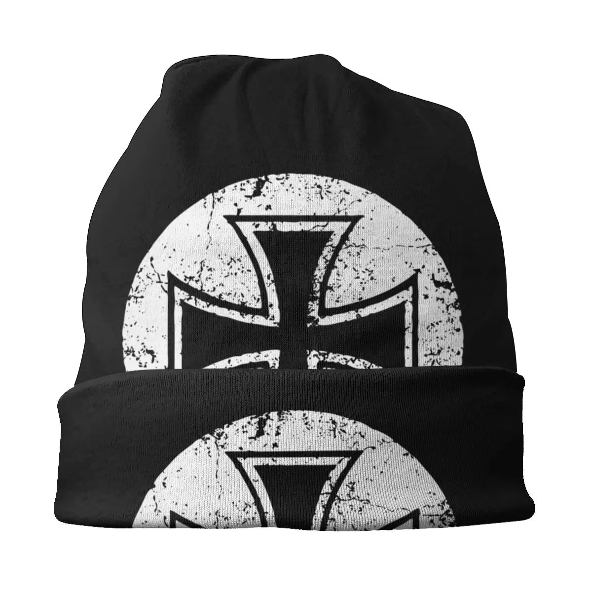 Knights Templar Commandery Beanie - Printed Black & White Cross Emblem - Bricks Masons