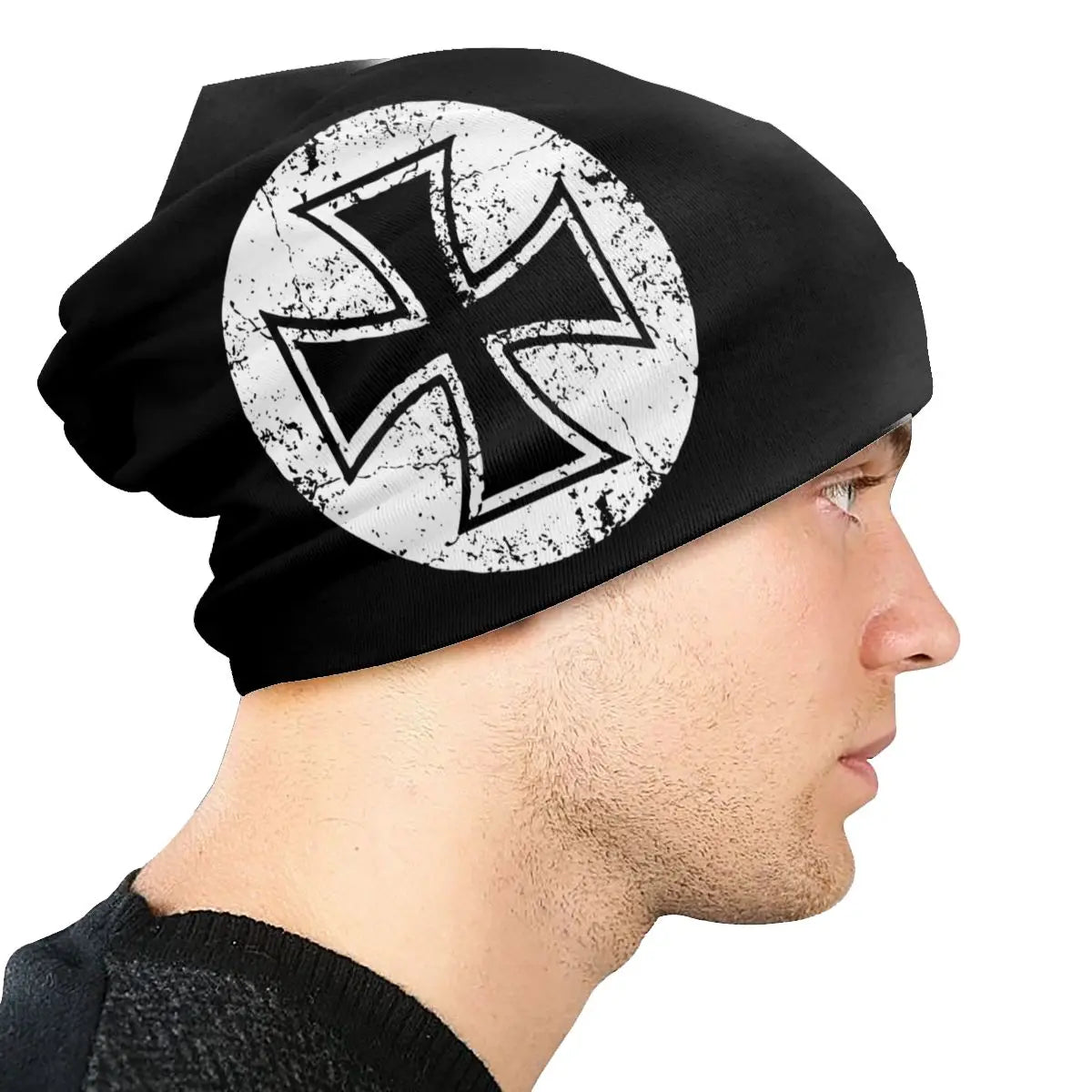 Knights Templar Commandery Beanie - Printed Black & White Cross Emblem - Bricks Masons